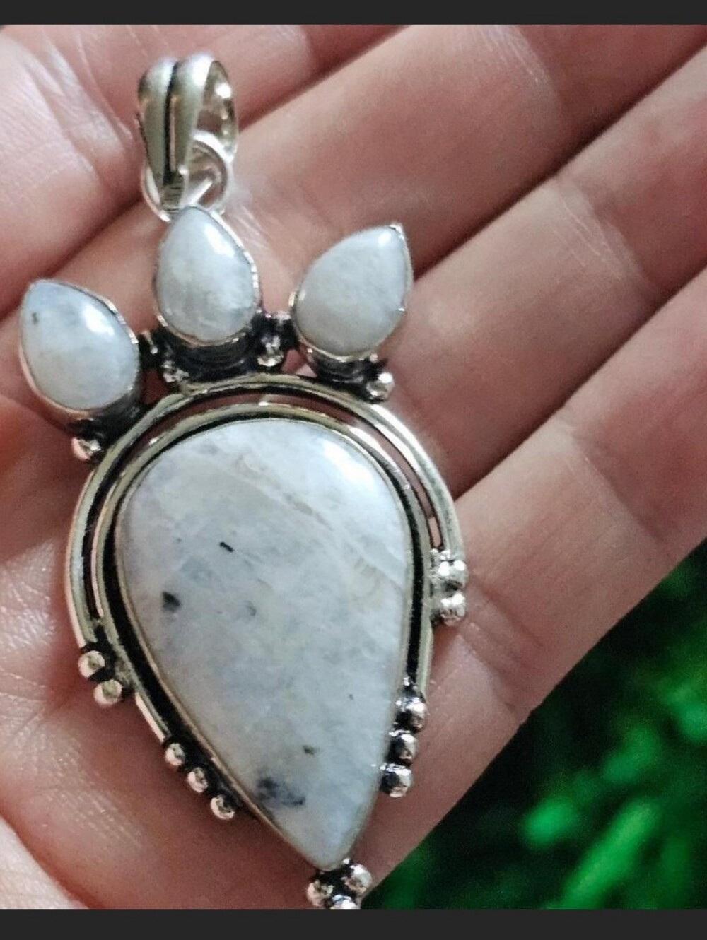 NEW🌙Large Moonstone Pendant 925 Sterling Silver Triple Moonstone Crown FLASHY - Picture 3 of 6
